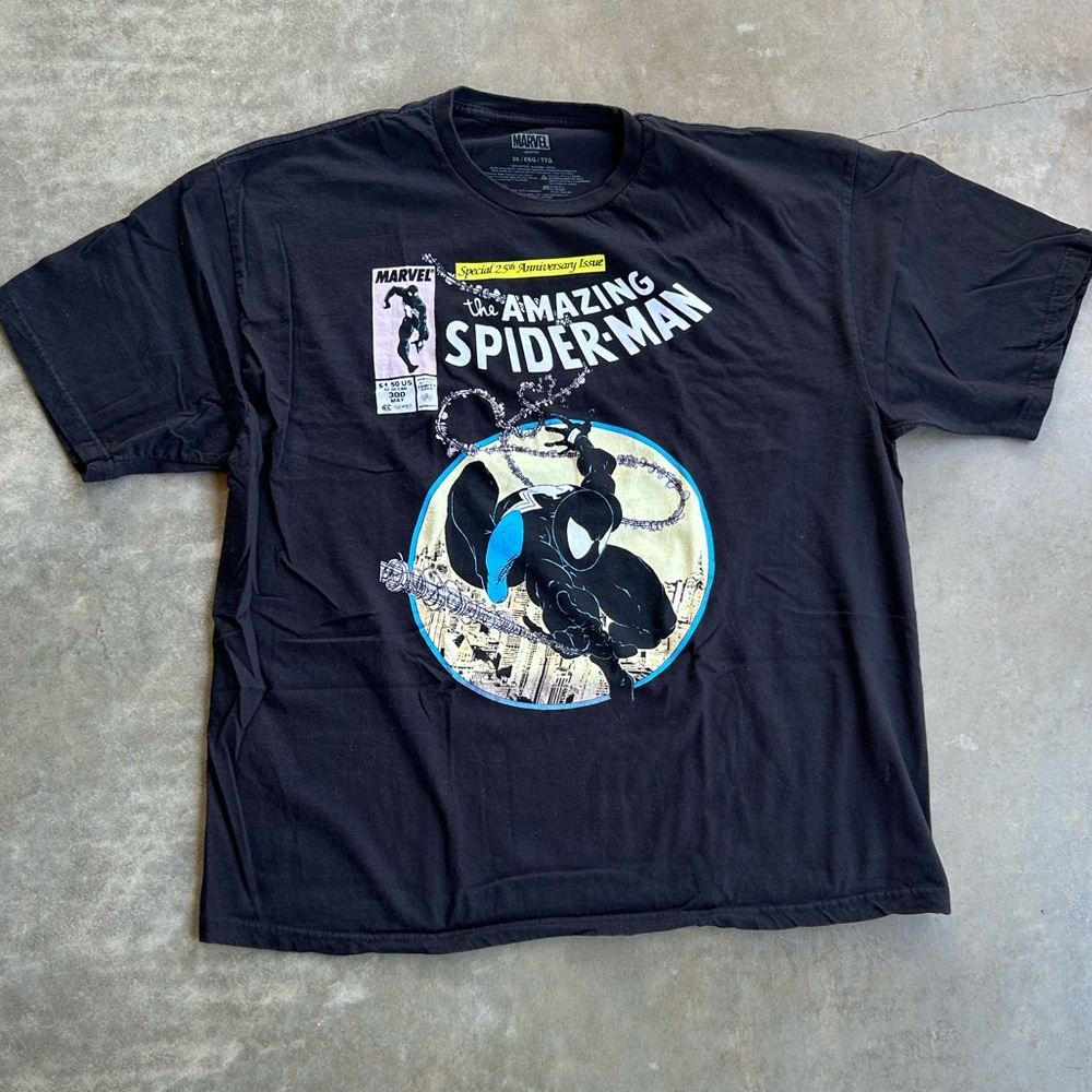 Marvel Black Spider-Man Graphic Tee with Blue & Cream Accents